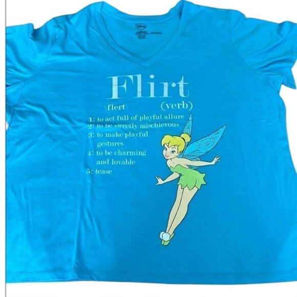 Disney Tinkerbell “flirt” size 4X short sleeve cropped turquoise tshirt EUC - Picture 1 of 8